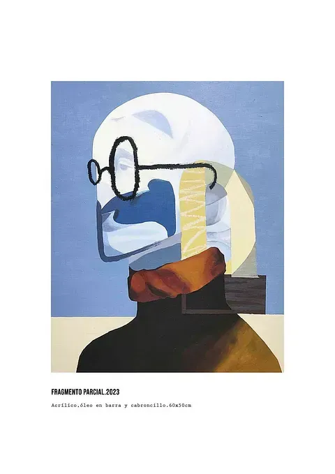 Un cuadro de un hombre que lleva gafas y una bufanda.