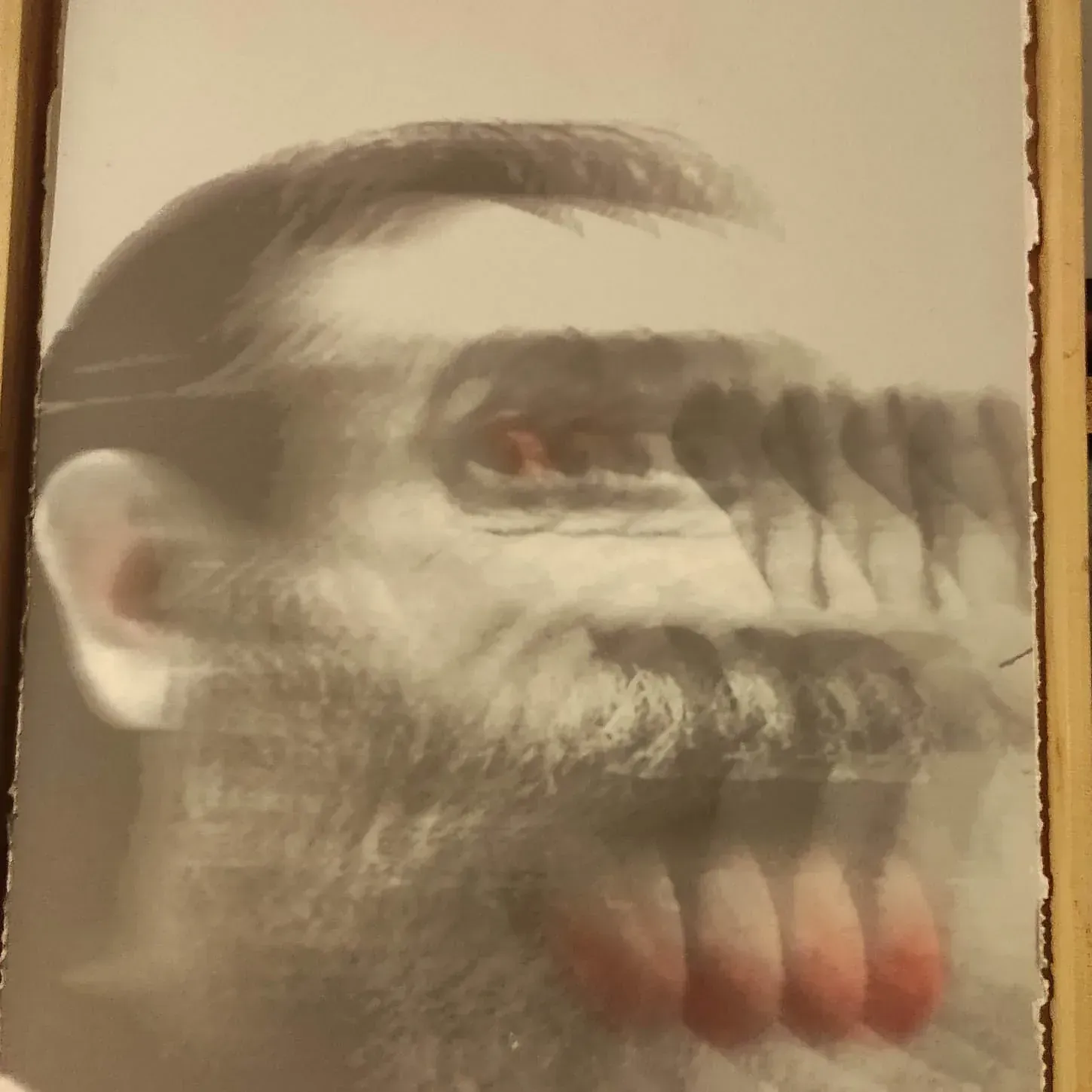 Una fotografía en blanco y negro de un hombre con barba