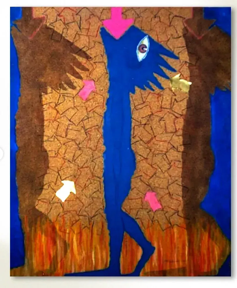 Una pintura de una persona con un ojo azul