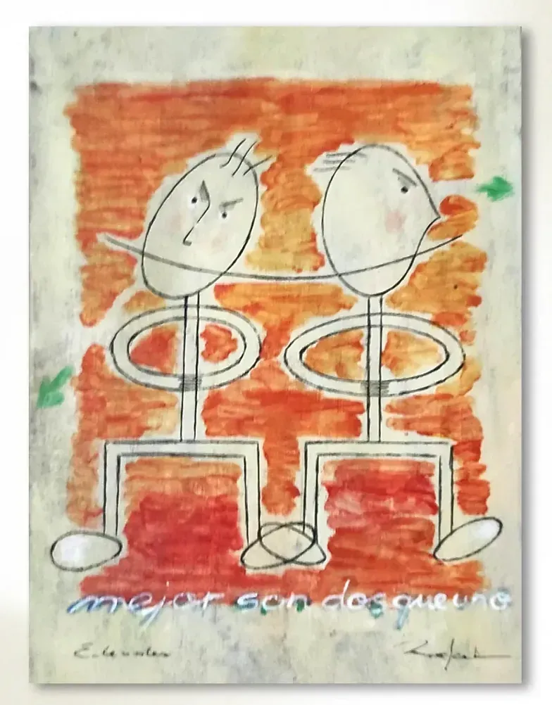 Un dibujo de dos pájaros parados uno al lado del otro.