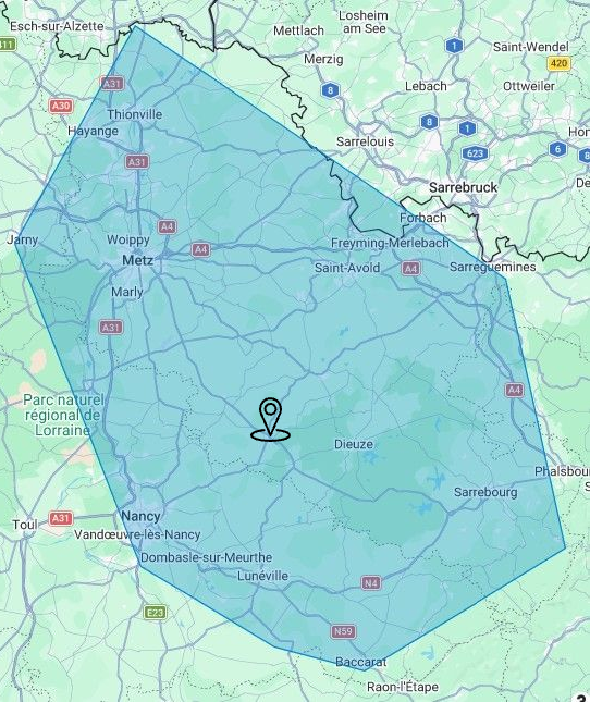 Des cartons d'ordures et de jouets s'entassent contre un mur de briques, à côté de poubelles vertes et grises.