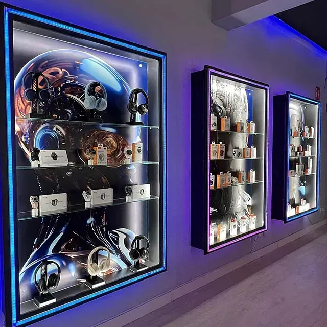 Una vitrina con una imagen de un planeta en ella