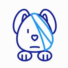 Un dibujo lineal azul de un oso de peluche con una venda en la cabeza.