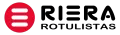 Logotipo para Riera Rotulistas, compuesto por un c&iacute;rculo rojo con tres l&iacute;neas horizontales y el texto &ldquo;RIERA ROTULISTAS"