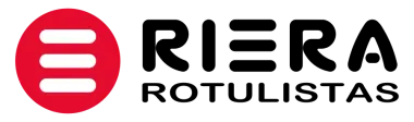 Logotipo para Riera Rotulistas, compuesto por un c&iacute;rculo rojo con tres l&iacute;neas horizontales y el texto &ldquo;RIERA ROTULISTAS"
