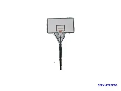 Una imagen de un aro de baloncesto en un poste sobre un fondo blanco.