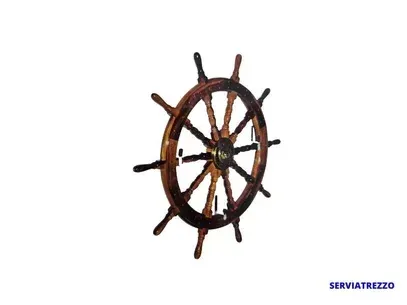 Un volante de madera con un reloj encima.