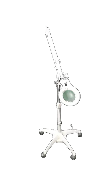 Una lupa está colocada encima de un soporte sobre un fondo blanco.