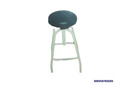 Un taburete de bar con asiento negro y patas blancas.