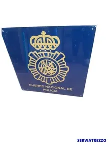 A blue sign that says cuerpo nacional de policia on it