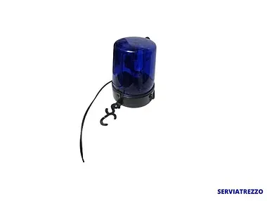 Una luz azul con un cable conectado a ella sobre un fondo blanco.