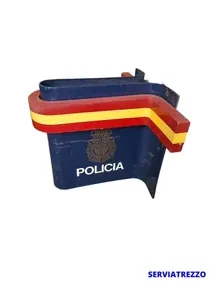 Un contenedor azul con la palabra policía en él.