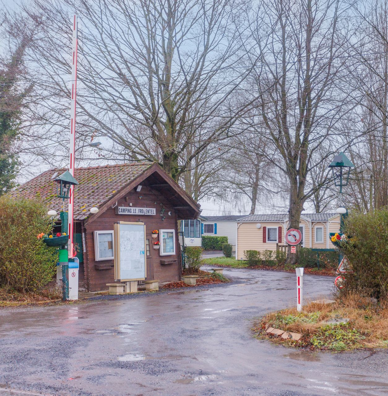 Rue bordée de maisons de plain-pied, flanquée de pelouses verdoyantes et d'arbres matures par une journée ensoleillée.