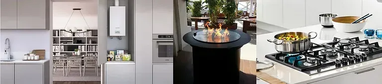 Un collage de tres fotografías de una cocina con ollas y sartenes en la estufa.