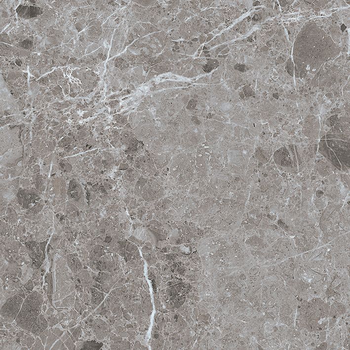 Carreaux de marbre gris veinés de blanc.