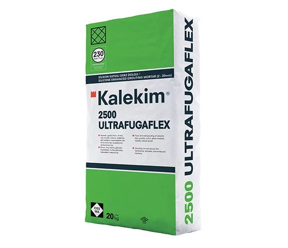 Sac de coulis Kalekim 2500 Ultrafugaflex, emballage blanc et vert, 20 kg.