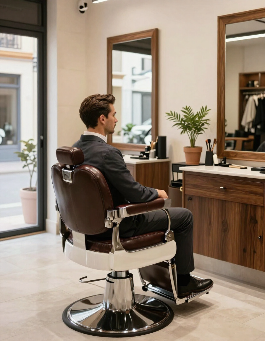 Peluquero realizando un corte de pelo para hombre en un salón moderno de Málaga