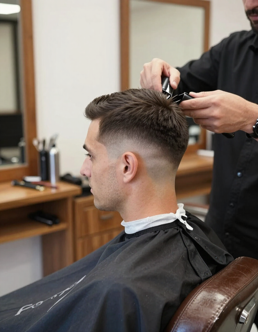 Corte fade moderno en barbería de Málaga
