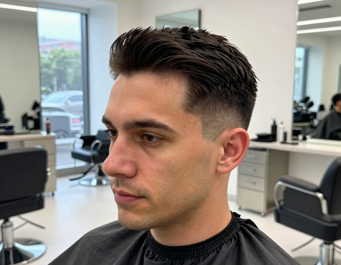Hombre con un peinado masculino recién acabado