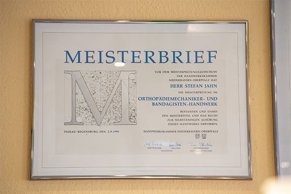 Jahn Orthopädie Meisterbrief Stefan Jahn