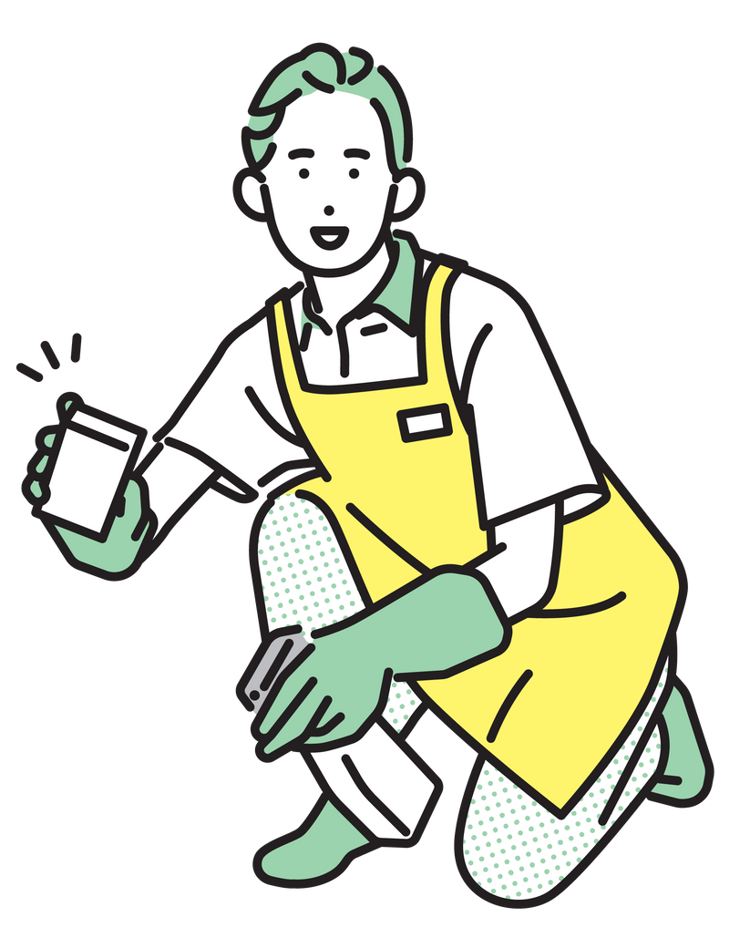 Illustration d'une personne qui tient une éponge dans une main et un produit d'entretien en spray dans l'autre.