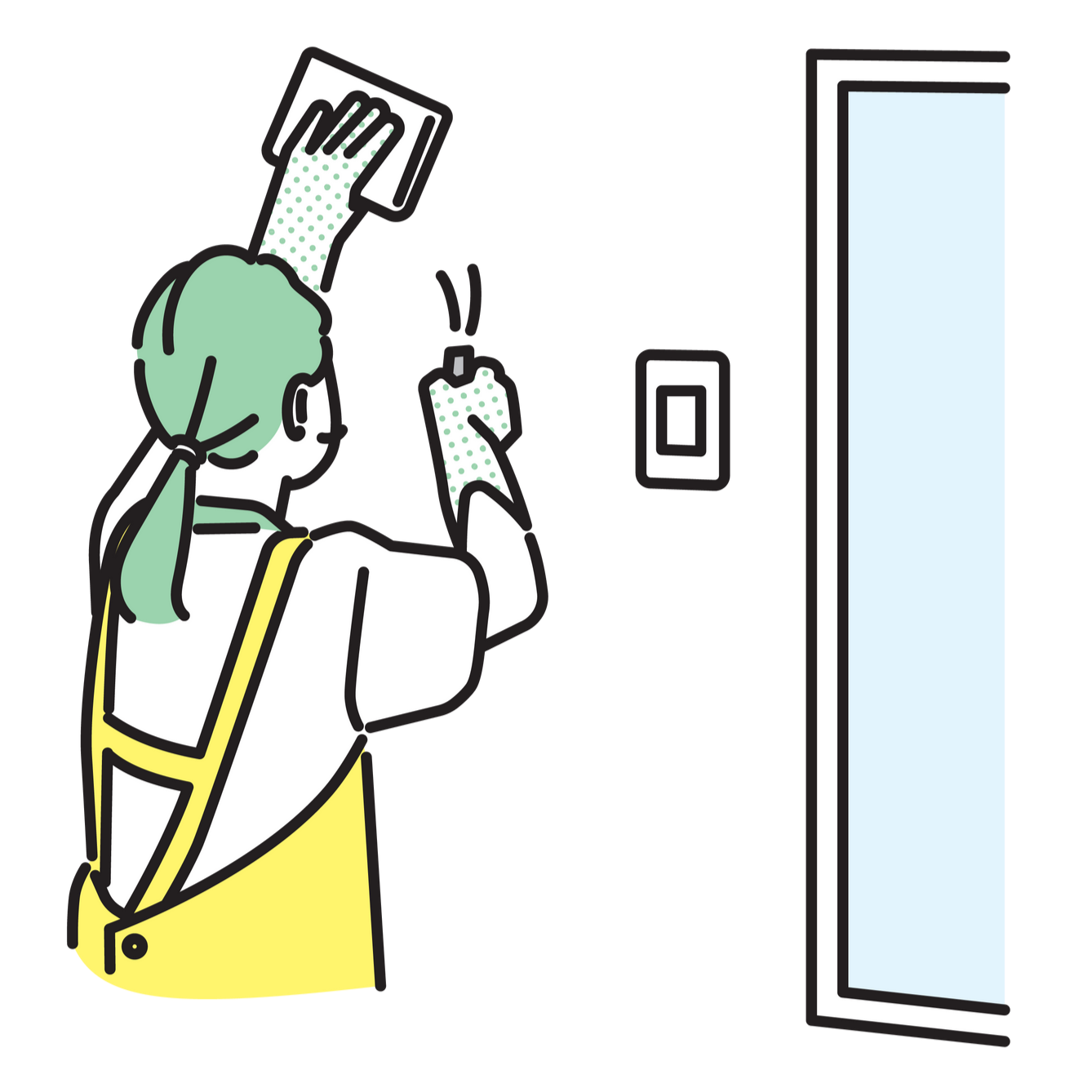 Illustration d'une personne qui essuie un mur avec un chiffon.