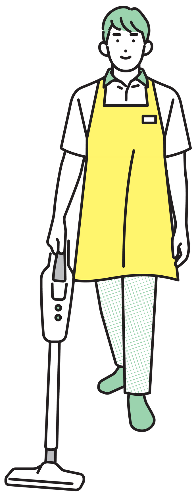 Illustration d'un agent de nettoyage qui nettoir le sol avec un aspirateur.