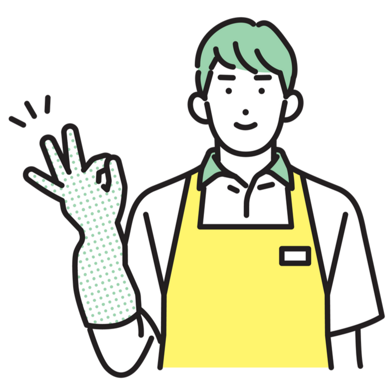 Illustration d'un agent de nettoyage qui pince son pouce et son index pour indiquer que tout va bien.