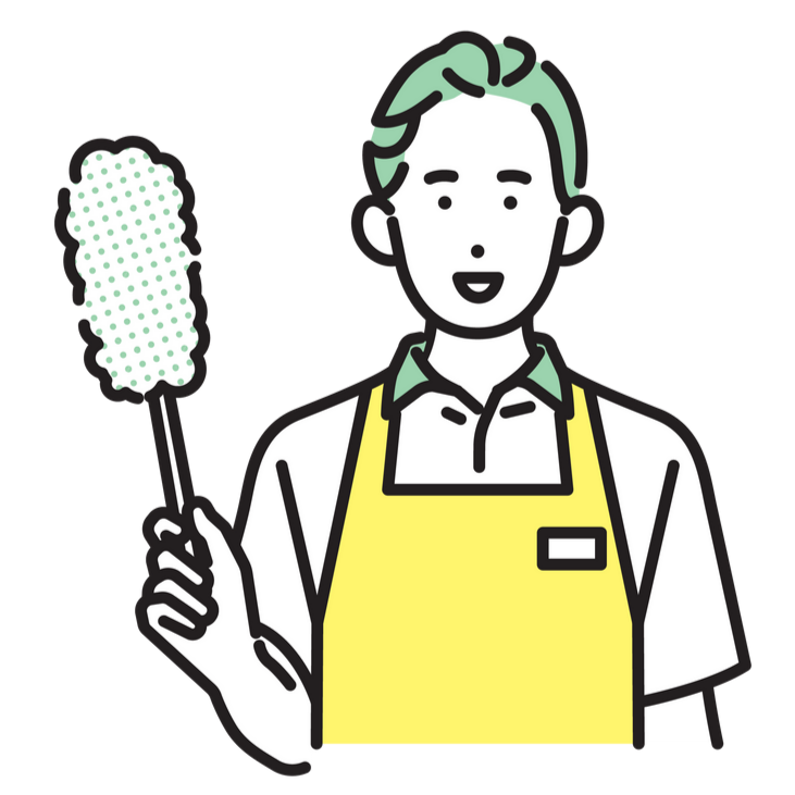 Illustration d'une femme de ménage tenant un plumeau dans sa main.