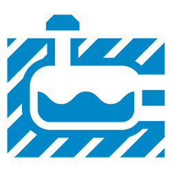 Un icono azul y blanco de un tanque del que sale agua.