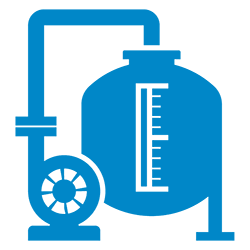 Un icono azul de un tanque con una bomba adjunta.