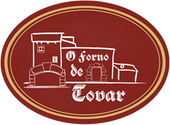 Logotipo para "O Forno de Tovar", una panader&iacute;a portuguesa, con ilustraci&oacute;n de un edificio, dise&ntilde;o ovalado.