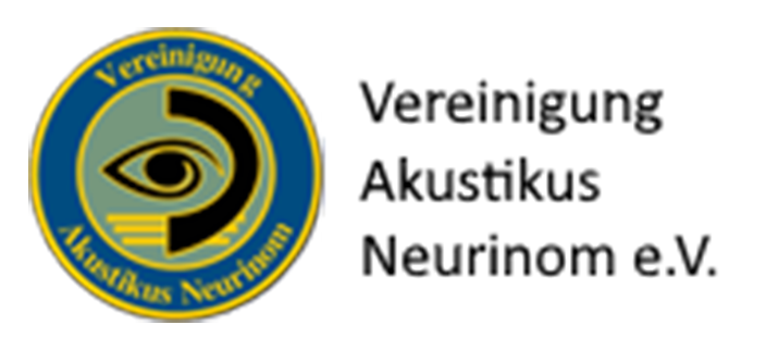 Logo der Vereinigung Akustikus Neurinom eV mit einem Auge in einem blau-goldenen kreisförmigen Design.