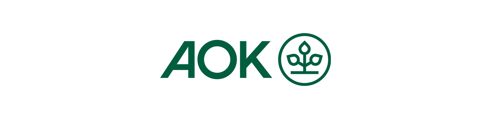 AOK-Logo mit dunkelgrünem Text auf weißem Hintergrund. Das Logo besteht aus den Buchstaben „AOK“ und einem Symbol.