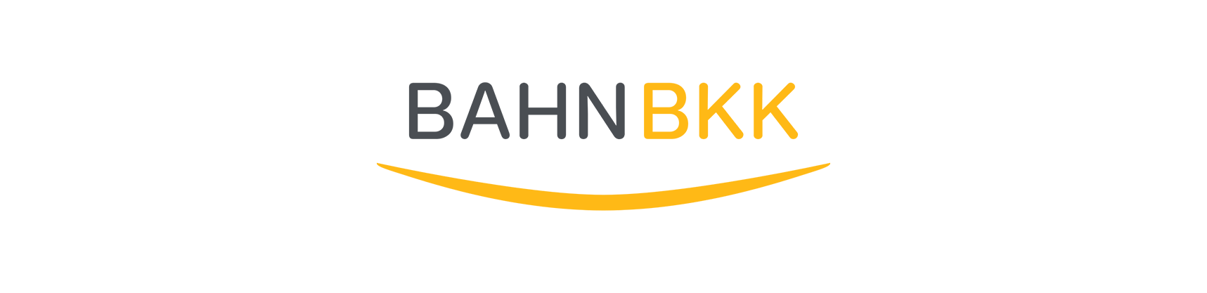 Logo für Bahn BKK mit dem Text „BAHNBKK“ und einer gelben geschwungenen Linie darunter.
