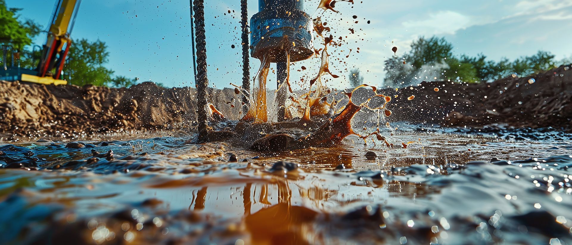 Foreuse qui creuse dans un sol mouillé