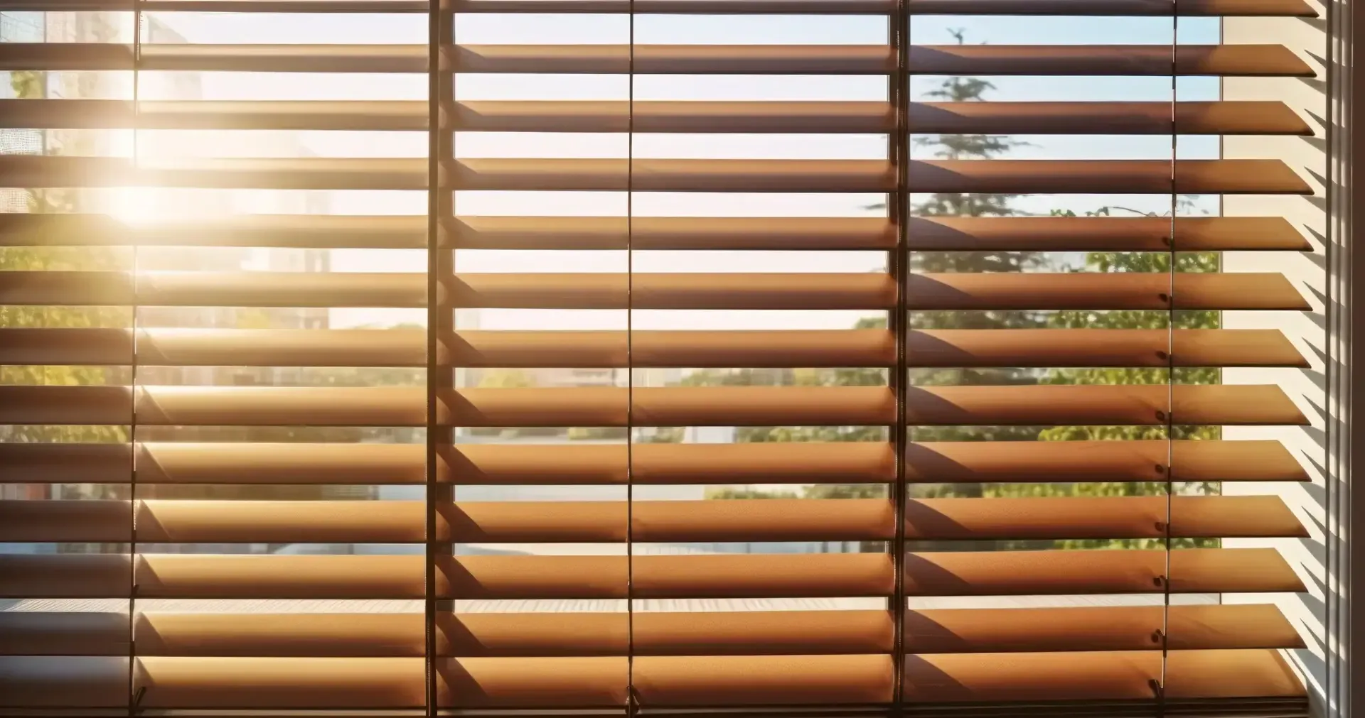 Persianas de madera por las que entra la luz del sol.