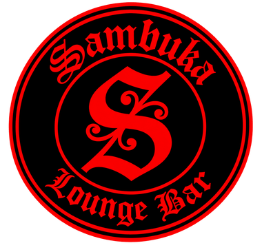 Logotipo del Sambuka Lounge Bar en rojo y negro con la letra “S” estilizada.