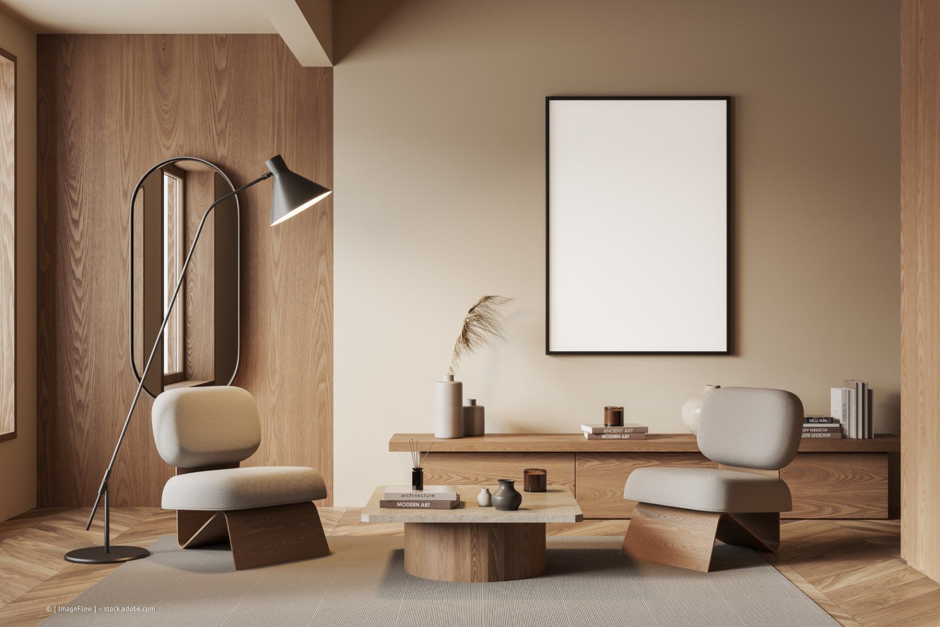 heller Wohnbereich in Creme-Tönen