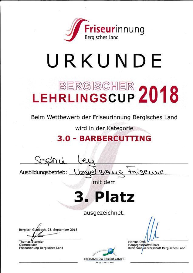 A certificate that says urkunde lehrlingscup 2018