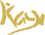 Logotipo de Kay en estilo pincelada dorada sobre un fondo blanco.