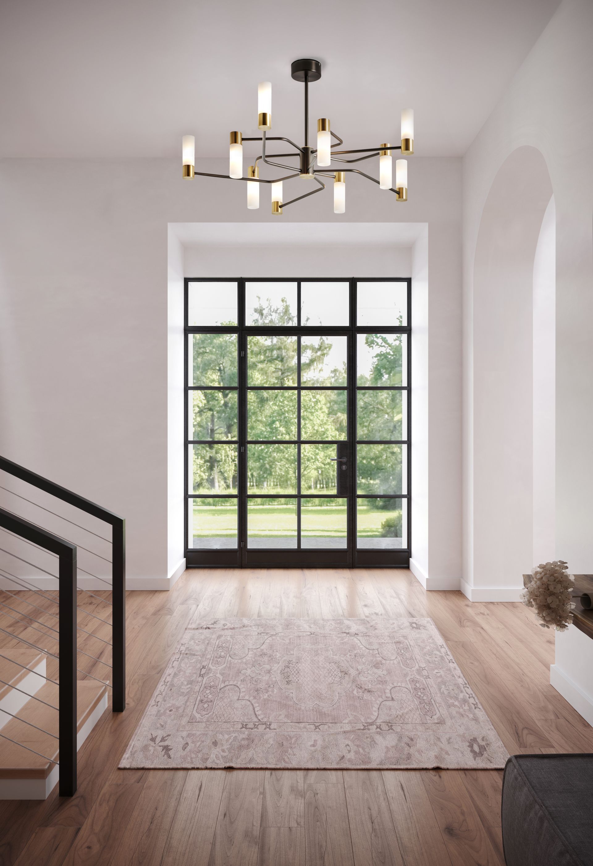 Baie vitrée avec de nombreux carreaux