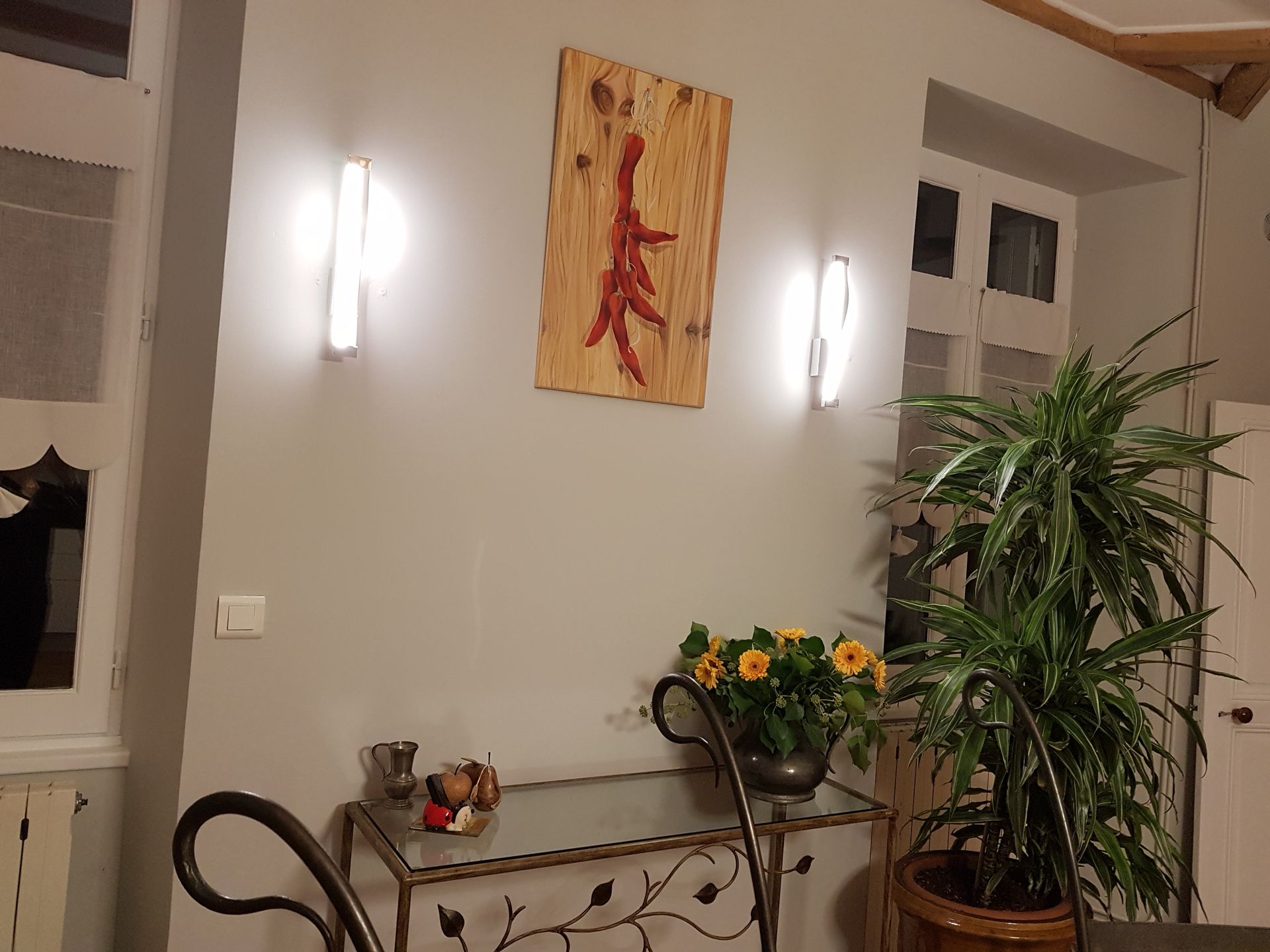 Appliques murales accrochées de chaque côté d'un tableau