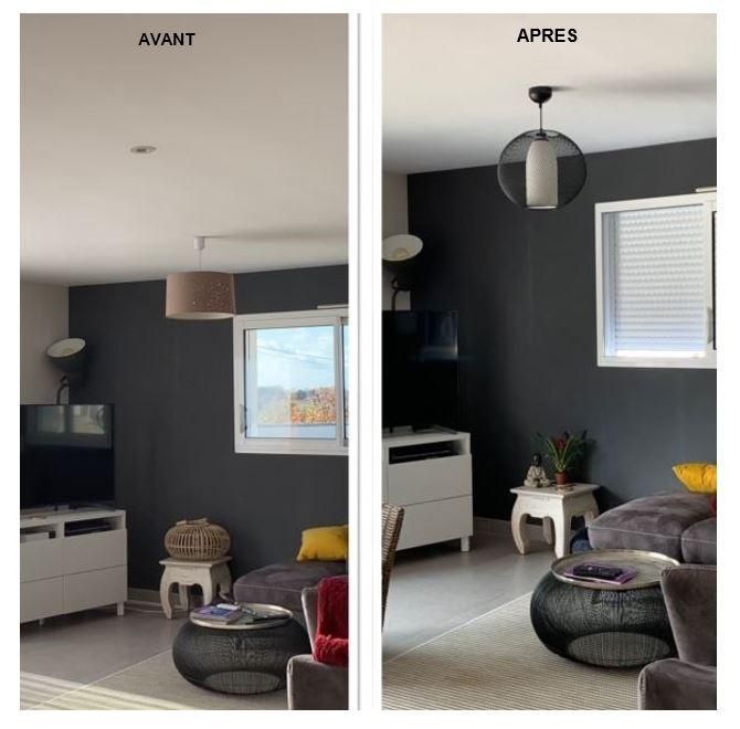 Avant et après l'installation d'un luminaire dans un salon