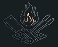 Un icono en relieve que muestra un cuchillo de carnicero y unas pinzas para asar cruzadas sobre una parrilla