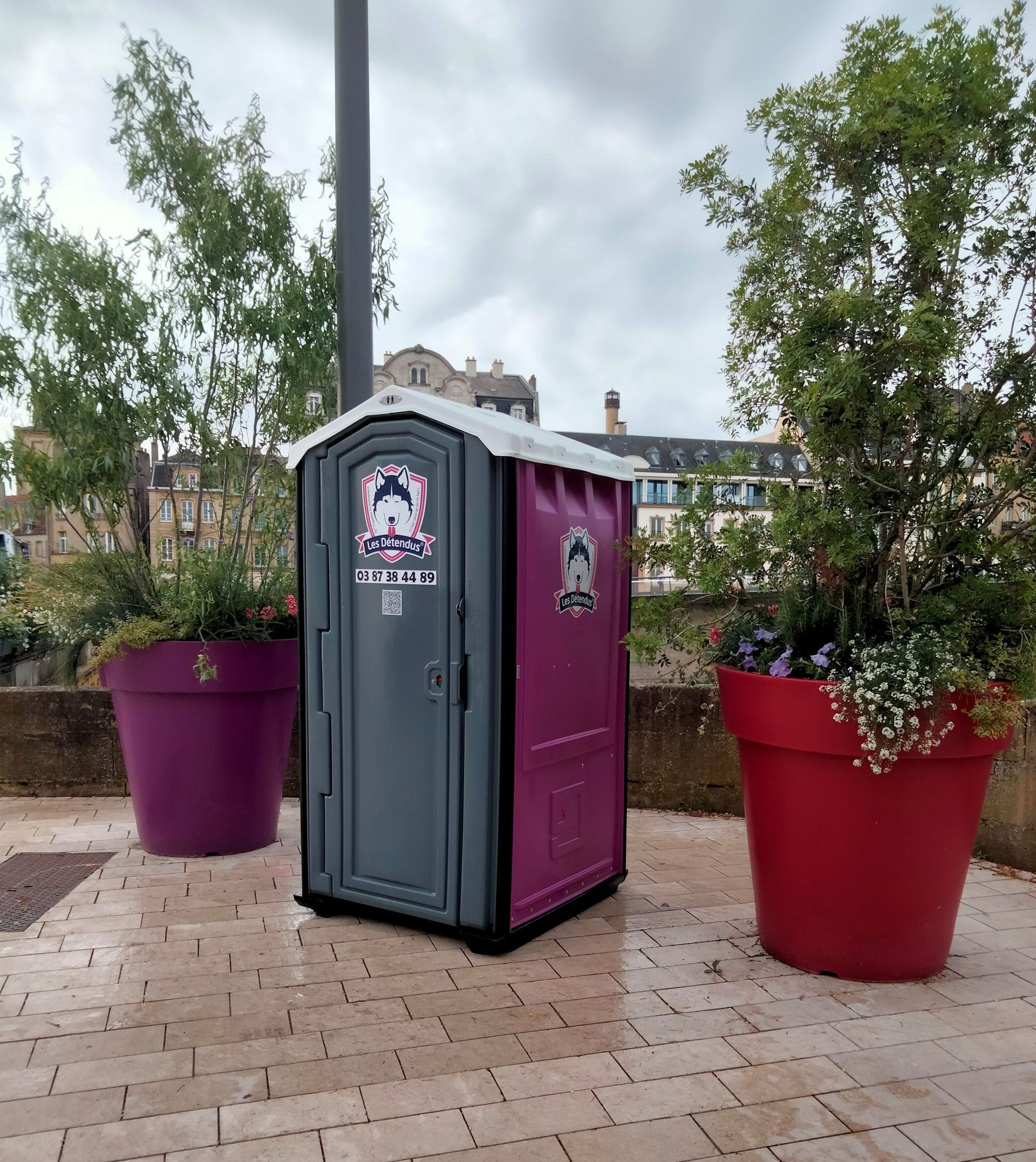 Une cabine de toilette rose