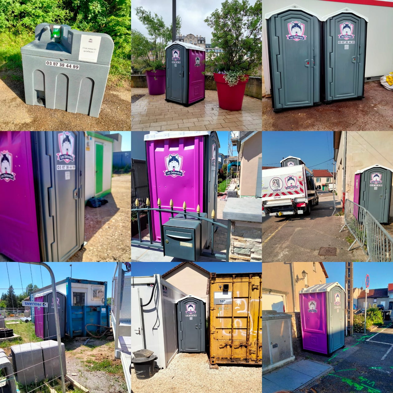 Montage de 9 photos de sanitaires installés sur différents sites