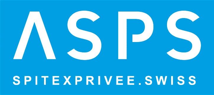 A blue logo for asps spitexprivee swiss