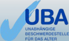 A blue uba logo with a check mark on it