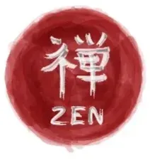 Logotipo circular rojo con el símbolo zen blanco y la palabra “ZEN” debajo.